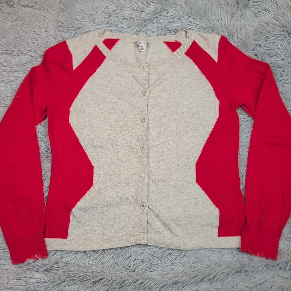 Cabi Sweater Womens M Red‎ Button Up Casual Comfort Preppy Soft Lightweight